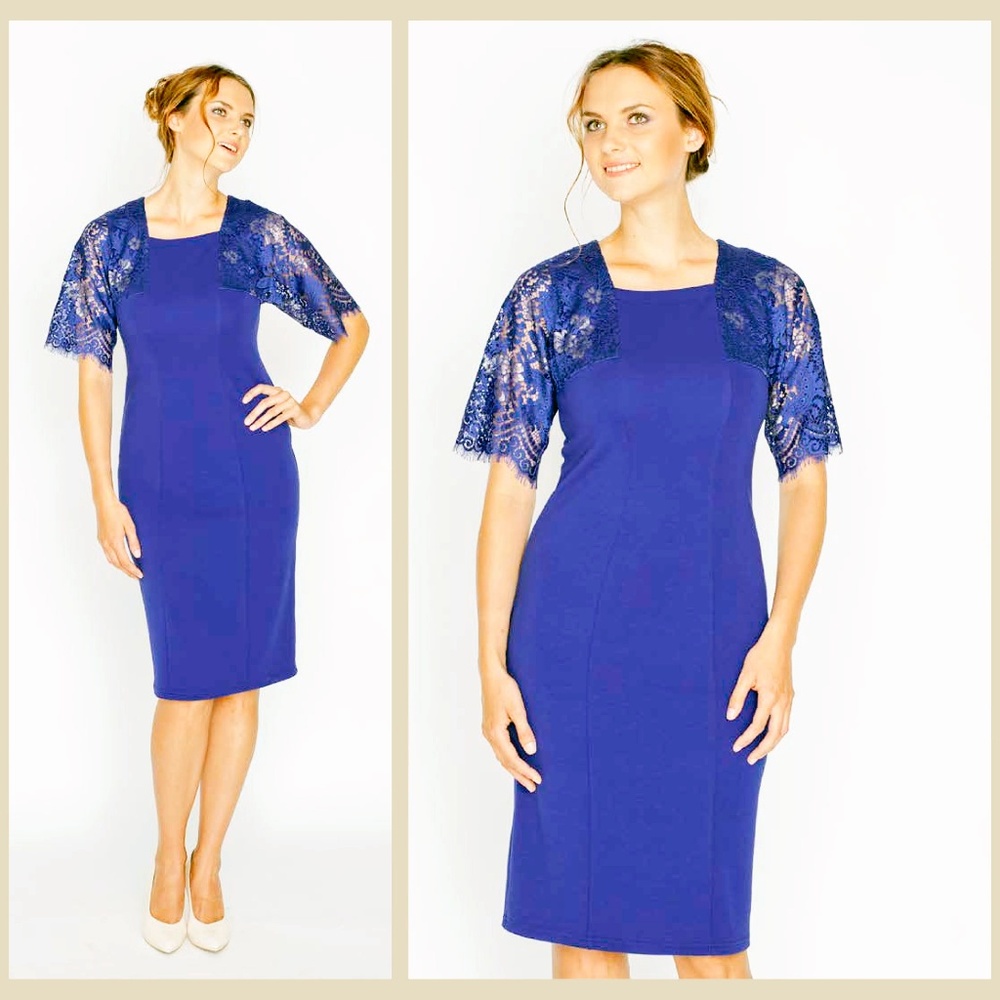 PARTY DRESS MIDI LACE SLEEVES MADE IN EUROPE